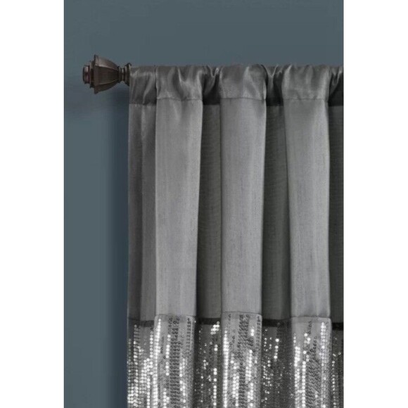 2x Lush Decor Night Sky Window Curtain Panel Single Gray/White 42”X84” Sequin - Picture 4 of 7
